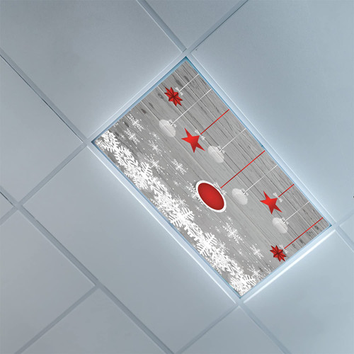 Fluorescent Light Covers for Classroom Office-Christmas Pattern-Light Filters Ceiling LED Ceiling Light Covers-2ft x 4ft Drop Ceiling Fluorescent Decorative,White Grey Red