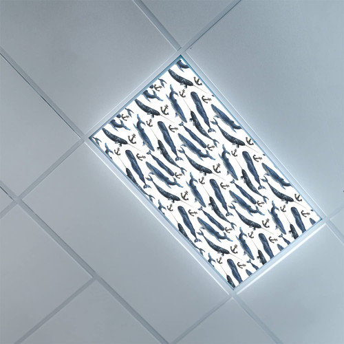 Fluorescent Light Covers for Classroom Office-Narwhal Pattern-Light Filters Ceiling LED Ceiling Light Covers-Office & Classroom Decorations,Navy Blue Dark Blue