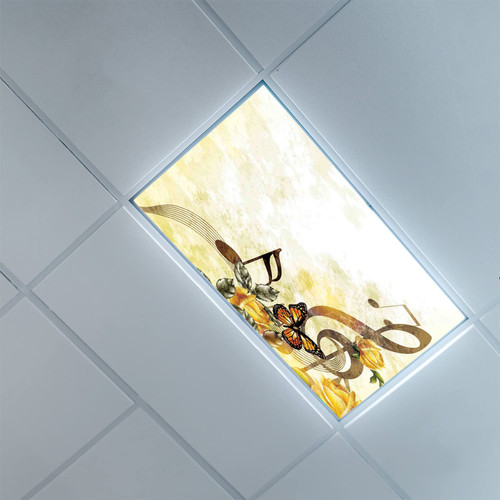Fluorescent Light Covers for Classroom Office-Music Pattern-Light Filters Ceiling LED Ceiling Light Covers-2ft x 4ft Drop Ceiling Fluorescent Decorative,Yellow Sepia