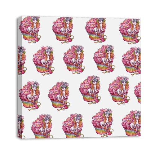 Framed Canvas Wall Art Unicorns Cupcakes Oil Painting Artwork Picture Posters Wall Decor for Living Room Bedroom Bathroom Office Home Decoration