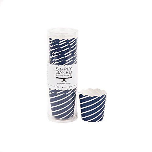 Simply Baked Petite Paper Baking Cups Navy Diagonal 20-Pack Disposable and Oven-safe