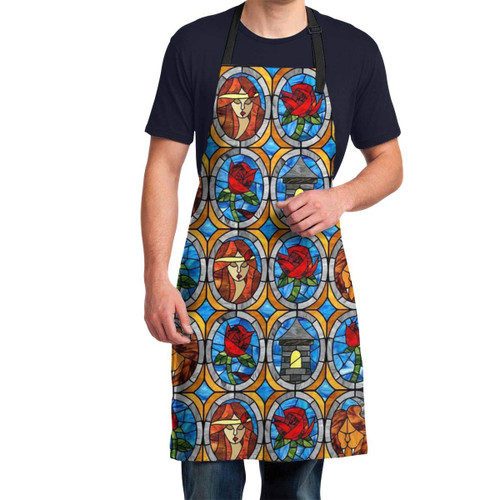 Fairy Tale Glass Bib Apron for Women Adjustable Kitchen Aprons with Extra Long Ties Waterdrop Resistant for Cooking, Grill and Baking