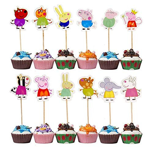 FiraDesign Peppa Pig Cupcake Toppers Party Pack for 24 Cupcakes