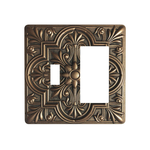 Brown Brass Print Plastic Wall Plate Decorative Light Switch Cover 2-Gang Combo Toggle/Rocker Faceplate for Bedroom Kitchen Farmhouse