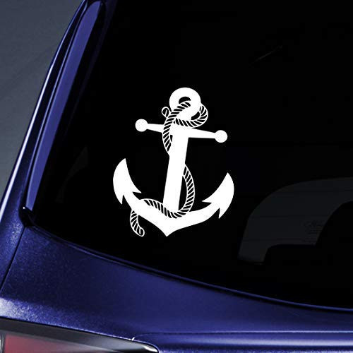 MAF - Boat Ship Anchor & Rope Chain Vinyl Decal White 5" - Sticker Notebook, Laptop, Car