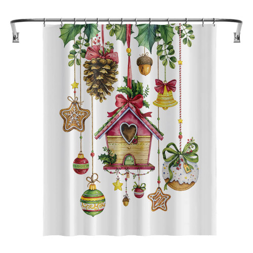 YUYASM Christmas Shower Curtain Fabric Farmhouse Birdhouse Xmas Ball Pinecone Country New Year Winter Holiday Watercolor Decor Bathroom Bath Curtains with Plastic Hooks 70x70 Inch YUYASM Christmas Shower Curtain Fabric Farmhouse Birdhouse Xmas Ball Pinecone Country New Year Winter Holiday Watercolor Decor Bathroom Bath Curtains with Plastic Hooks 70x70 Inch