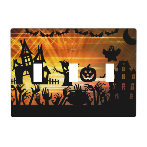 Halloween Pumpkin Ghost Haunted Castle Triple Toggle Decorator Light Switch Receptacle Outlet Wall Plate Covers Electric Receptacle Plug Covers