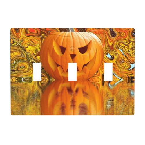 Fall Halloween Pumpkin Triple Toggle Decorator Light Switch Receptacle Outlet Wall Plate Covers Electric Receptacle Plug Covers