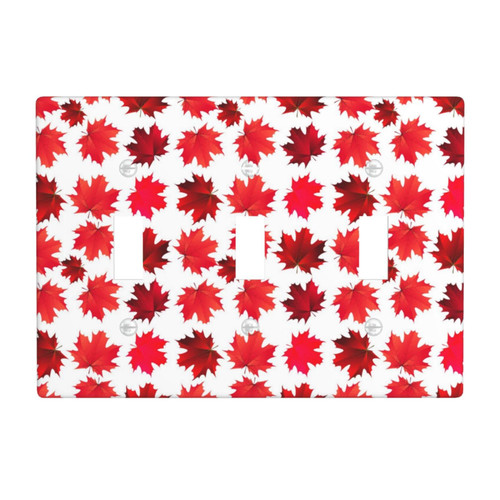 Triple Toggle Decorator Light Switch Receptacle Red Maple Leaves Pattern Outlet Wall Plate Covers Electric Receptacle Plug Covers