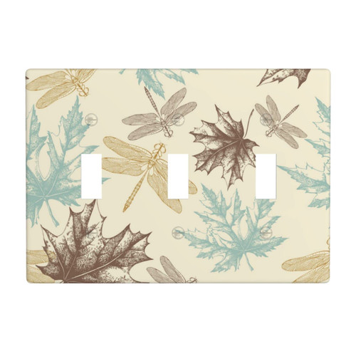 Triple Toggle Decorator Light Switch Receptacle Maple Leaves and Dragonfly Pattern Outlet Wall Plate Covers Electric Receptacle Plug Covers