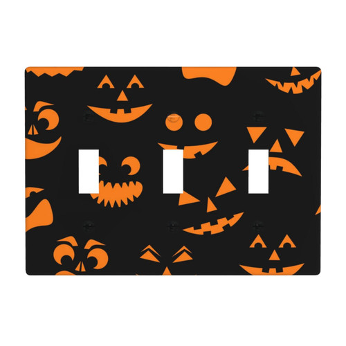 Triple Toggle Decorator Light Switch Receptacle Halloween Pumpkin Face Pattern Outlet Wall Plate Covers Electric Receptacle Plug Covers