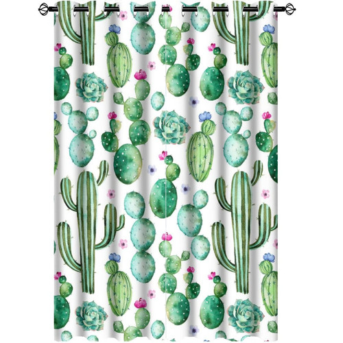 Kazynee Watercolor Green Cactus Blackout Curtains,Vintage Rustic Desert Wild Cactus Pink Cherry Blossoms Pattern Grommet Thermal Insulated Room Darkening Curtains Window Drapes 2 Panels 63L x 21W