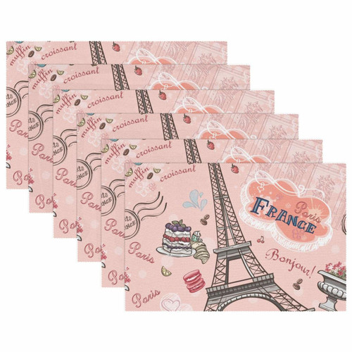 Placemat, Non-Slip Insulation Placemat, Washable Table Mats Set, Effiel Tower France Pink Cake Retro Placemat, Non-Slip Insulation Placemat, Washable Table Mats Set, Effiel Tower France Pink Cake Retro