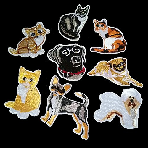 8pcs mixed cartoon animal cat and dog sewn with patterned emblem DIY dress Embroidered Iron patch dress Applique