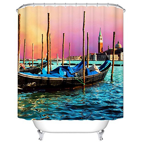 BEEBEE Boat Lake Shower Curtain Bathroom Shower Curtain Set Hooks Bathroom Accessories Polyester Fabric 72 x 72 inches BEEBEE Boat Lake Shower Curtain Bathroom Shower Curtain Set Hooks Bathroom Accessories Polyester Fabric 72 x 72 inches