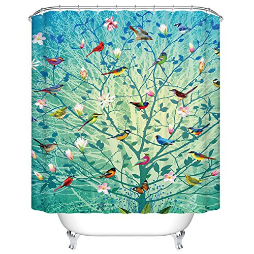 BEEBEE Bird Tree Shower Curtain Bathroom Shower Curtain Set Hooks Bathroom Accessories Polyester Fabric 72 x 72 INCHES BEEBEE Bird Tree Shower Curtain Bathroom Shower Curtain Set Hooks Bathroom Accessories Polyester Fabric 72 x 72 INCHES