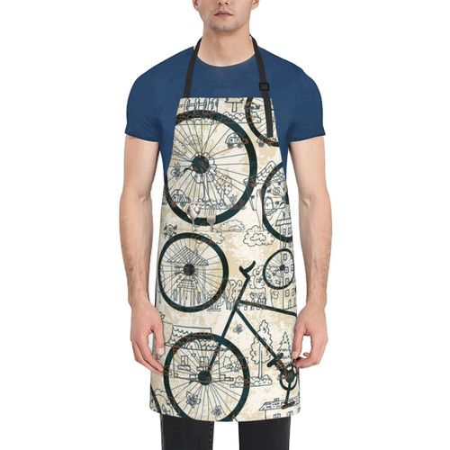 TOMPPY Retro Bicycle Printed Waterproof Apron, Adjustable Kitchen Apron With Pockets For Home Kitchen Baking Grill Bistro Cooking Apron Women Men
