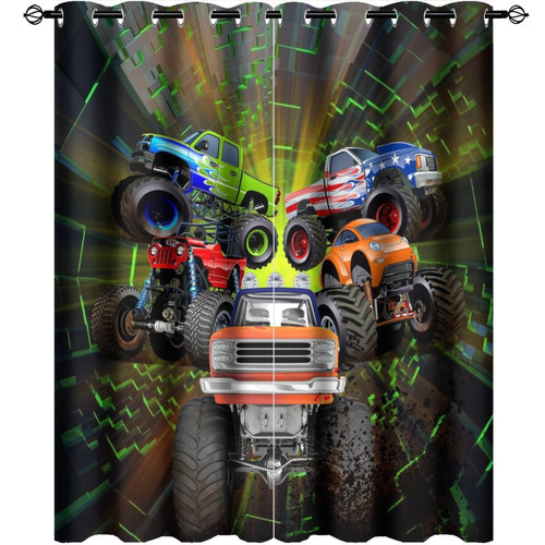 Kazynee Cool Cartoon Monster Truck Blackout Curtains for Bedroom,Kids Boys Shabby Monster Trucks Print Grommet Thermal Insulated Room Darkening Curtains Window Drapes 2 Panels 45L x 21W