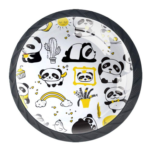 Idealiy Panda Doodle Kid Set Cute Pandas Cabinet Door Knobs Handles Pulls Cupboard Handles Drawer Wardrobe 4pcs