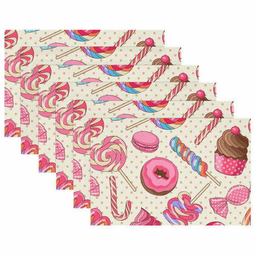 Placemat, Non-Slip Insulation Placemat, Washable Table Mats Set, Dessert Cake Candy Donut Pink Lovely Placemat, Non-Slip Insulation Placemat, Washable Table Mats Set, Dessert Cake Candy Donut Pink Lovely