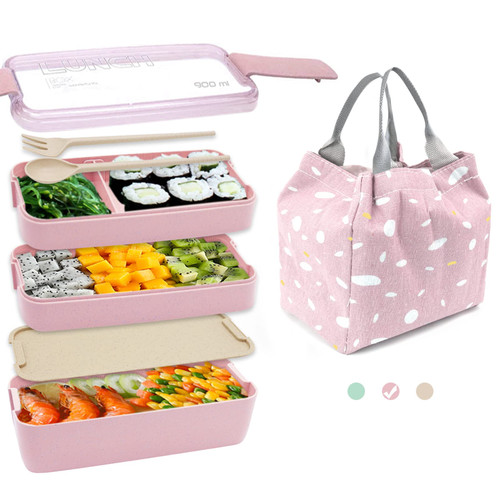 SITAKE Bento Box and Lunch Box for Kids, Come with Lunch Bag, Spoon and Fork, 3 Layer 900ml/32oz Bento Box Adult Lunch Box, Cute and Exquisite Japanese Snack Box for Adults (PINK)