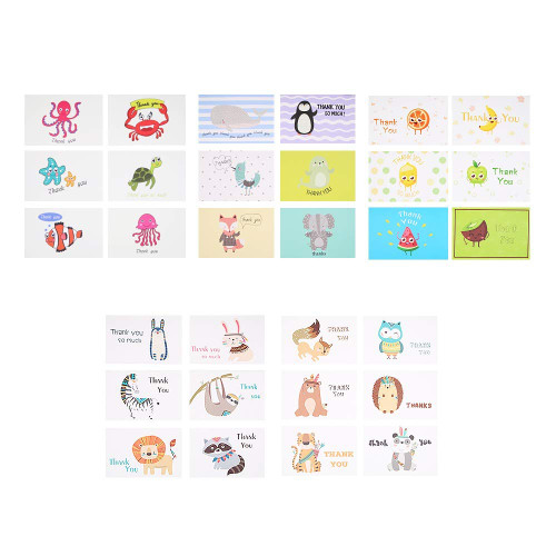 30 Thank You Card, Thankful For You Card, Kids Thank You Card, Cartoon Animal Thank You Card with 30 Envelopes