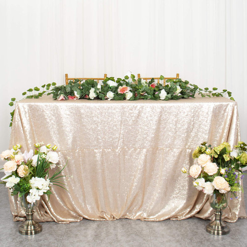 ShiDianYi Champagne Sequin Tablecloth 90''x156'' Rectangle Sequin Tablecloth Glitter Table Cloths for Parties 8FT Table Covers for Dining Table Overlay for Wedding Reception Sparkly Table Decorations