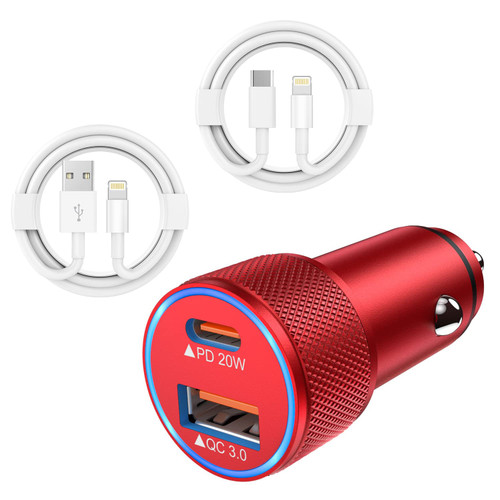 iPhone 13 Car Charger,[Apple MFi Certified]2-Port 38W Fast USB C Car Charger Adapter Quick Charge Dual Port Metal Cigarette Lighter with 2Pack Lightning Cable for iPhone 13 Pro Max/Mini/12/11/AirPods