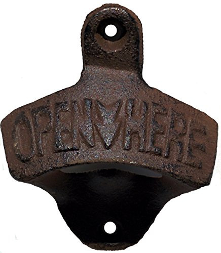 Open Here Bottle Opener Cast Iron Wall Mount