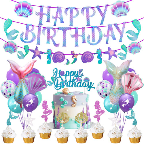 Mermaid Birthday Party Decoration Mermaid Balloons Banner Cake Cupcake Toppers for Under The Sea Theme Party Baby Shower Supplies Mermaid Birthday Party Decoration Mermaid Balloons Banner Cake Cupcake Toppers for Under The Sea Theme Party Baby Shower Supplies