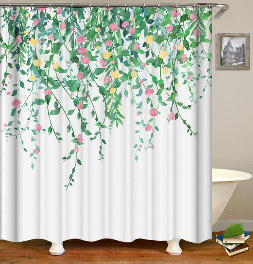 Fabric Shower Curtain,Lush Weeping Flowers Floral Vine Green Leaves Modern Polyester Designer Cloth, Print Decorative Bathroom Curtains Include Hooks Set(72?w by 72?L) (2564)