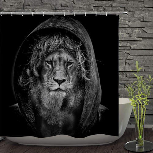 Fabric Shower Curtain,Huge Leo Lion Head Powerful Majestic King Wild Animal Themed Cool Black Polyester Designer Cloth, Print Decorative Bathroom Curtains Include Hooks Set(72?w by 72?L) (23)