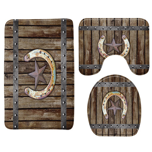 BNYARH Rustic Farmhouse Memory Foam Bath Rug 3 pc Rusty Horseshoe Texas Star on Old Barn Wooden Garagedoor Vintage Western Country Cabin Bathroom Rug Set,Bath Mat,U-Shape Contour Rug,Toilet Lid Cover BNYARH Rustic Farmhouse Memory Foam Bath Rug 3 pc Rusty Horseshoe Texas Star on Old Barn Wooden Garagedoor Vintage Western Country Cabin Bathroom Rug Set,Bath Mat,U-Shape Contour Rug,Toilet Lid Cover