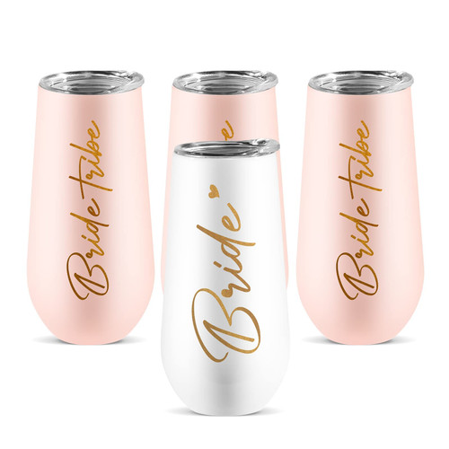 ELEGANTPARK Bridesmaid Proposal Gifts Bride Tribe Gifts Champagne Flutes Tumblers Set of 4 Bridal Shower Gifts Wedding Bachelorette Party Gifts for Bride Tribe Mug Cups 6 OZ