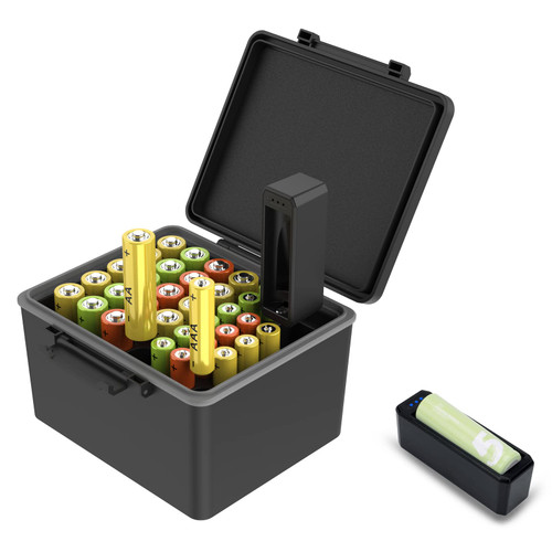 Hard Case for AA AAA Battery with Tester Checker,34 Slots Battery Storage Organizer for 20 AA and 14 AAA Battery, Water-Resistant and Shockproof, AA and AAA Battery Holder Container