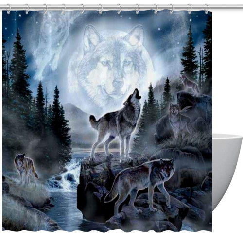 Lilibeely Shower Curtains Growling Wolves Print Eco-Friendly Fabric Shower Room Curtain Durable Waterproof Home Bath Curtain Sets with 12 Hooks,72 x 72 inch