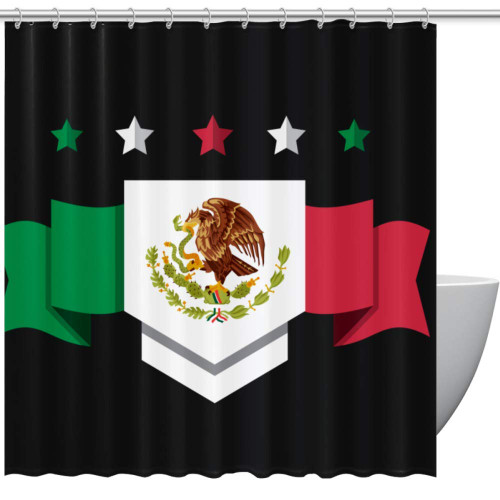 Lilibeely Shower Curtains Mexican Flag Print Eco-Friendly Fabric Shower Room Curtain Durable Waterproof Home Bath Curtain Sets with 12 Hooks,66 x 72 inch