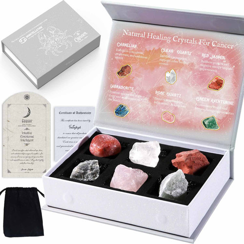 Faivykyd Cancer Zodiac Crystal Set, Healing Stones Gifts for Women, Astrology-Inspired Zodiac Sign Crystals, Birthday Gift for Her, Spiritual Decor
