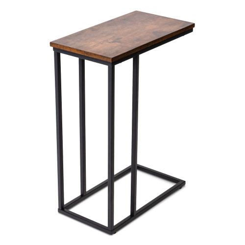 GOOD & GRACIOUS C Shaped End Table, Snack Side Table for Sofa Couch Vintage Bedside Table with Sturdy Metal Frame for Living Room Bedroom Small Spaces Easy Assembly, Modern, Rustic Brown