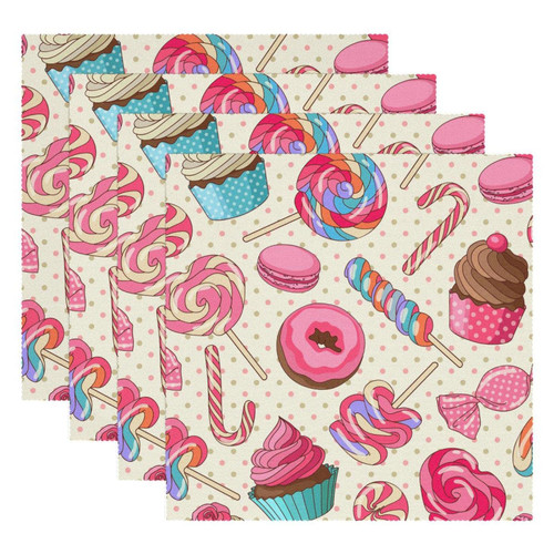 Square Placemats Set, Dining Table Placemat, Washable Place Mats, Dessert Cake Candy Donut Pink Lovely Square Placemats Set, Dining Table Placemat, Washable Place Mats, Dessert Cake Candy Donut Pink Lovely