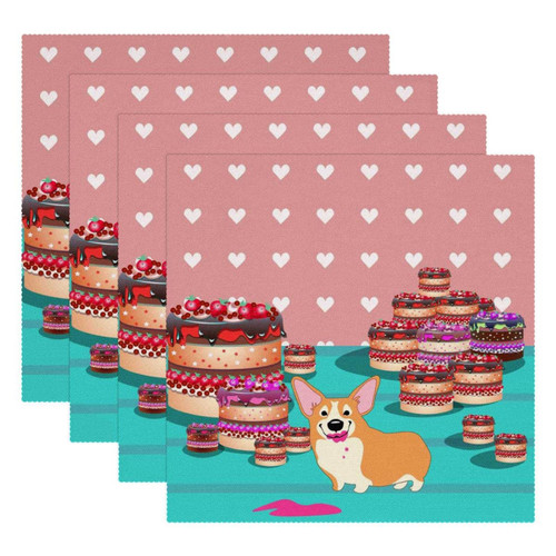 Square Placemats Set, Dining Table Placemat, Washable Place Mats, Corgi Dog Cake Cartoon Animal Square Placemats Set, Dining Table Placemat, Washable Place Mats, Corgi Dog Cake Cartoon Animal