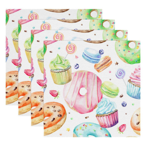Square Placemats Set, Dining Table Placemat, Washable Place Mats, Food Donut Cake Lollipop Square Placemats Set, Dining Table Placemat, Washable Place Mats, Food Donut Cake Lollipop