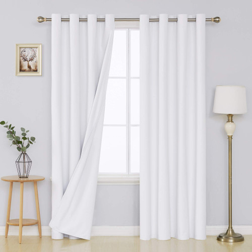 Deconovo Microfiber Coating Back Layer Grommet Blackout Thermal Insulated Room Darkening Curtains for Bedroom 2 Panels, 52W x 95L Inch, Platinum White