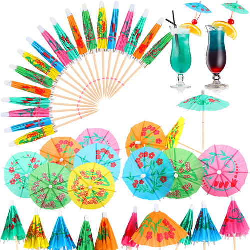 CCINEE 144Pcs Cocktail Umbrella Picks Drink Picks Cocktail Parasols Multicolor Hawaiian Tropical Umbrella Parasol Cocktail Picks for Summer Hawaiian Cupcake Toppers Tropical Party Supplies