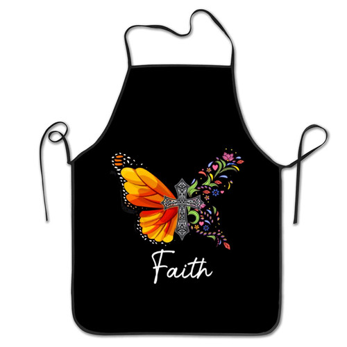 Chef Apron Christian Butterfly Cross Faith Aprons Personalized Aprons For Cooking Restaurant Chef Apron, Black, 20.5 x 28.3 Inch