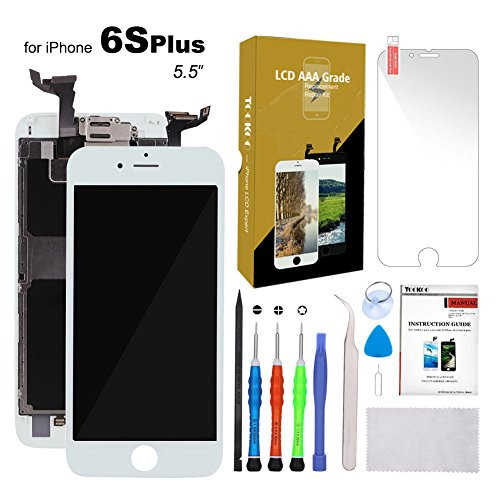 For iPhone 6S Plus Screen Replacement 5.5" White LCD Display with 3D Touch Screen Digitizer Full Assembly + Front Camera + Earpiece + Free Screen Protector + Repair Tools Kit (White)