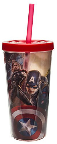 Zak! Designs Insulated Tumbler with Screw-on Lid and Straw, Avengers 2 Superhero Graphics, BPA-free Plastic, 16-ounce