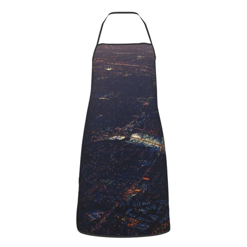 Night View Printed Apron Cooking Kitchen Aprons Waterproof Bib With 2 Pockets Unisex Kitchen Apron