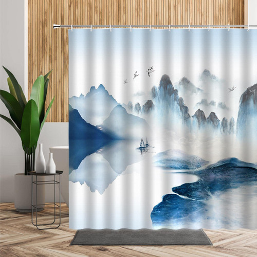 JIAMELUCK Ink Landscape Shower Curtain Forest Mountain Abstract Bathroom Decor Polyester Fabric Bathtub Curtains with Hooks 170x170cm(67" Wx67 H)