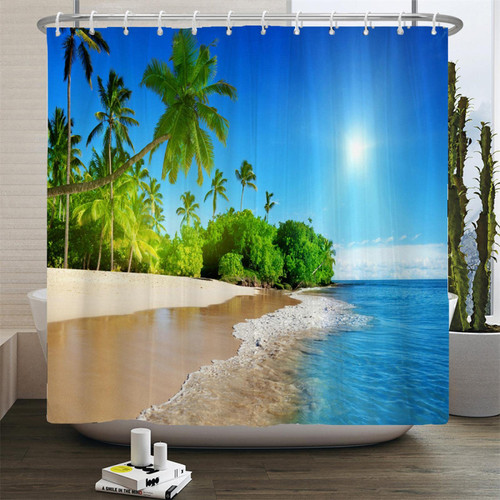 JIAMELUCK Beach Scenery Shower Curtains Ocean Modern Landscape Bathroom Curtain Waterproof Cloth Decoration Bath Curtain 170x170cm(67" Wx67 H)